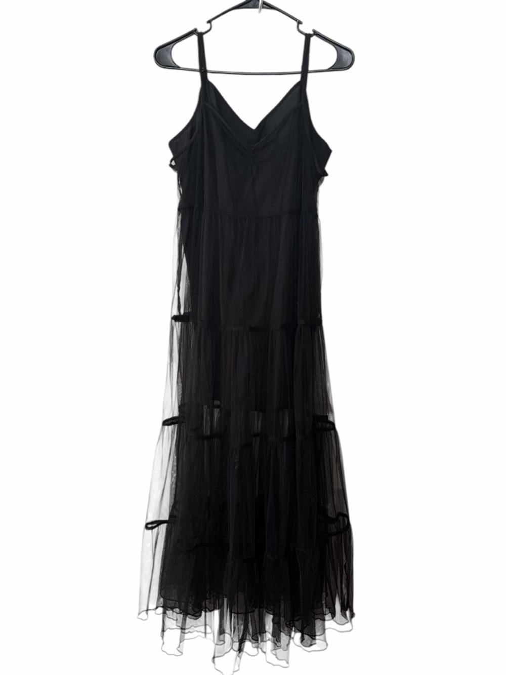 NWT American Eagle Black Tiered Mesh Midi Dress - Picture 2 of 4